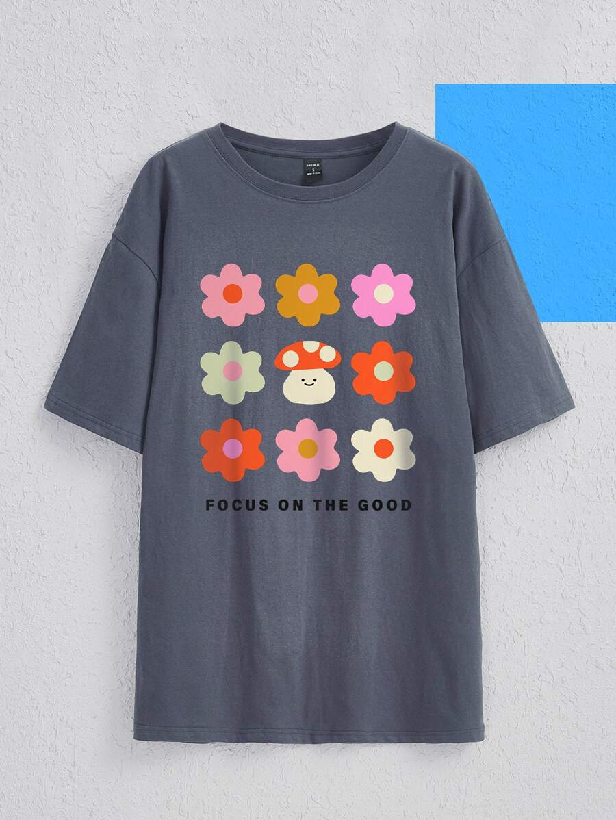 NKTN Áo thun nữ Hoa Lá thư Giải trí - Màu xanh bụi bặm - Xem 1