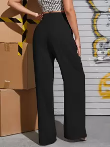 SHEIN Essnce Slant Pocket Wide Leg Trousers - Black - View 2