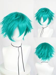 1入組短直筒角色扮演合成假髮和1入組假髮帽 - 綠色 - 查看 1