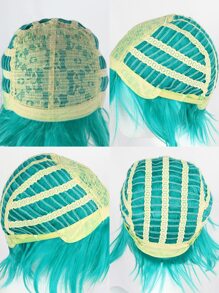 1入組短直筒角色扮演合成假髮和1入組假髮帽 - 綠色 - 查看 8