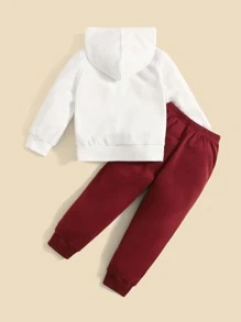 SHEIN Bộ thời trang bé trai Ô tô/xe hơi Lá thư Giải trí - Đỏ và trắng - Xem 2