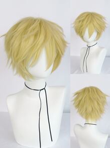 合成發短金發尖刺分層直角色扮演假髮劉海男士假髮化裝萬聖節服裝派對道具無膠耐熱纖維頭髮高密度自然外觀12 英寸假髮中性成人或兒童裝扮假髮短直角色扮演假髮動漫漫畫卡通服裝角色扮演假髮適用於節日禮物和 1入組假髮帽 - 金色 - 查看 2