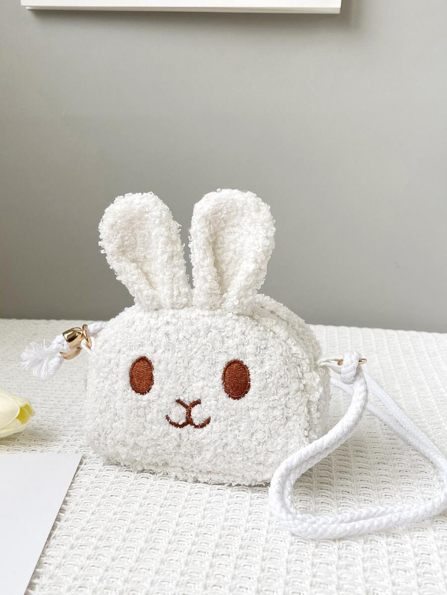 1 Pieza De Bolso Pequeño Para Niños, Monedero Bonito De Conejo De Peluche, Mini Bolsa Cruzada De Lana Para Niños - Blanco - Ver 1