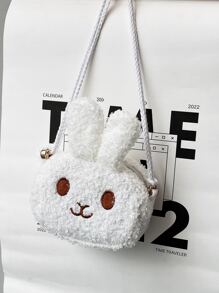 1 Pieza De Bolso Pequeño Para Niños, Monedero Bonito De Conejo De Peluche, Mini Bolsa Cruzada De Lana Para Niños - Blanco - Ver 3
