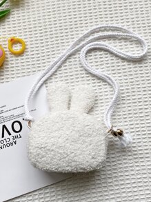 1 Pieza De Bolso Pequeño Para Niños, Monedero Bonito De Conejo De Peluche, Mini Bolsa Cruzada De Lana Para Niños - Blanco - Ver 6