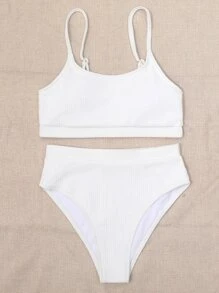 Summer Textured High Waisted Bikini - White - View 6