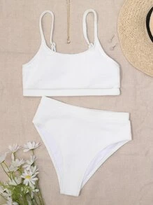 Summer Textured High Waisted Bikini - White - View 7