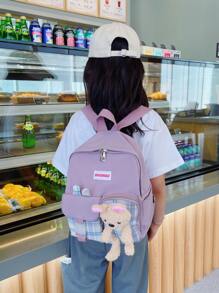 女孩卡通裝飾格子背包 - 紫色 - 查看 2