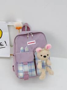 女孩卡通裝飾格子背包 - 紫色 - 查看 3