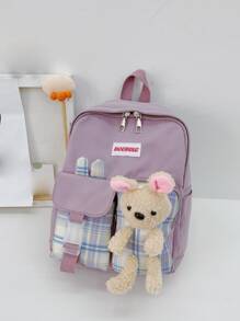 女孩卡通裝飾格子背包 - 紫色 - 查看 5