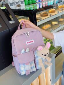 女孩卡通裝飾格子背包 - 紫色 - 查看 6