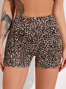 Yoga Sxy Leopard Print Sports Shorts With Phone Pocket - Multicolor - View 5