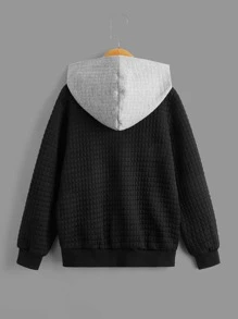 SHEIN Boys Zip Up Letter Graphic Contrast Hooded Jacket Without Tee - Black - View 3