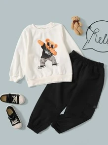 SHEIN Bộ thời trang bé trai Túi Hoạt hình Giải trí - Đen và trắng - Xem 1