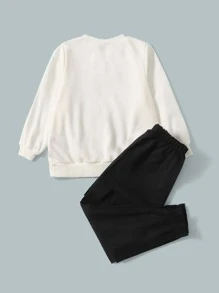 SHEIN Bộ thời trang bé trai Túi Hoạt hình Giải trí - Đen và trắng - Xem 2