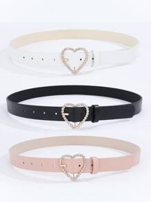 3pcs/Set Heart Shape Rhinestone Buckle Women's Versatile Belt Halloween, Pink Accessories Valentine's Day Summer, School Fall, Autumn, Halloween