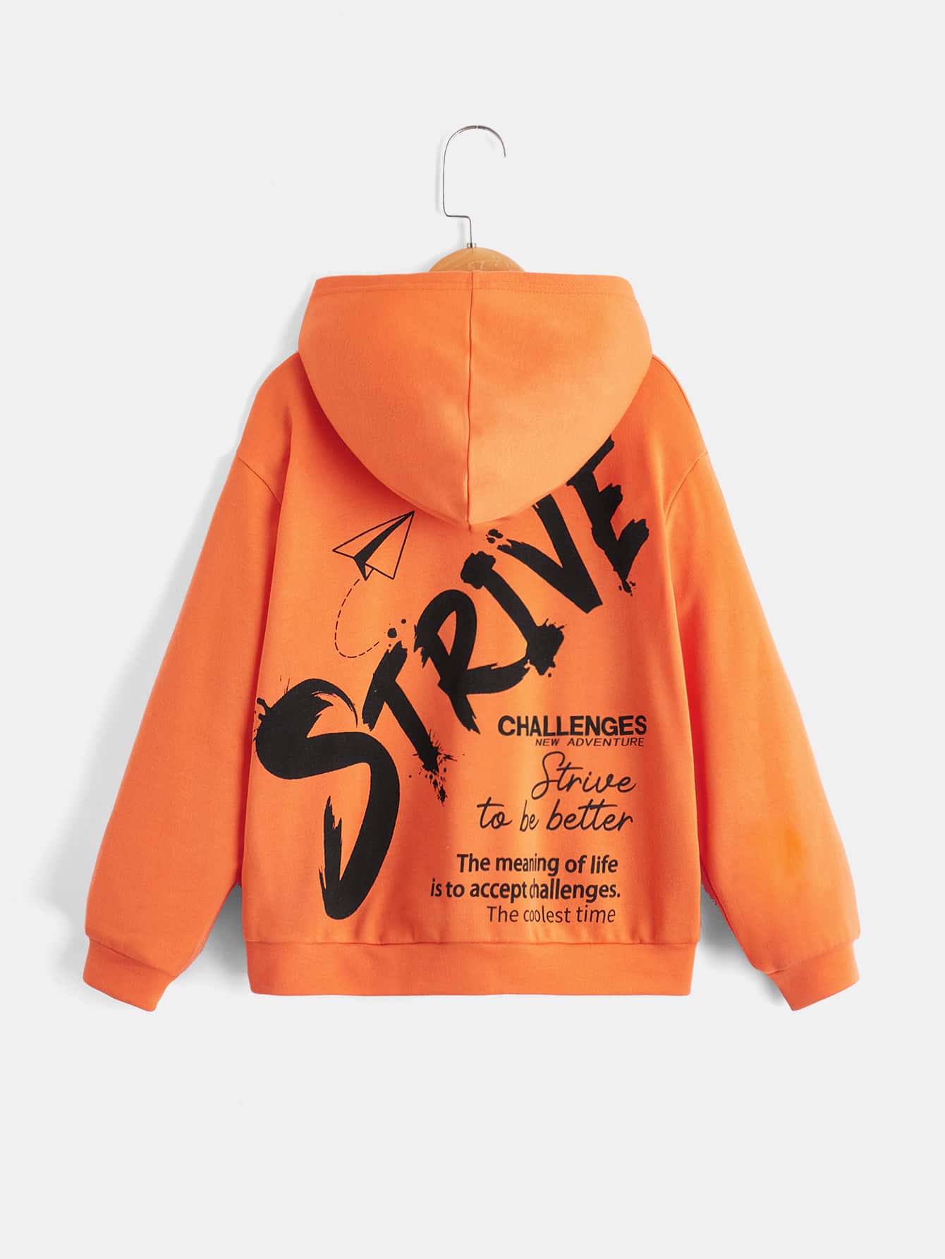 SHEIN 青少年男孩标语图案卫衣 - 橘色 - 查看 1