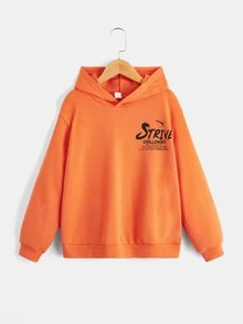 SHEIN 青少年男孩标语图案卫衣 - 橘色 - 查看 2
