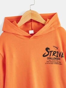 SHEIN 青少年男孩标语图案卫衣 - 橘色 - 查看 3