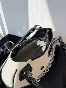 Không thấm nước, nhẹ, túi đeo vai trang trí hai tông màu có khóa & dây chuyền dành cho nữ tuổi teen Sinh viên đại học, tân binh và nhân viên cổ trắng Hoàn hảo cho văn phòng, đại học, công việc, kinh doanh, đi làm - Đen và trắng - Xem 4