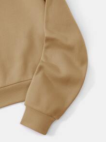 INAWLY 素色抽繩短款加絨內裏連帽衫 - 卡其色 - 查看 3