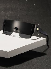 Hombres Gafas de moda con escudo superior plano con diseño de tachuela - Gris Oscuro - Ver 1