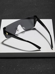 Hombres Gafas de moda con escudo superior plano con diseño de tachuela - Gris Oscuro - Ver 2