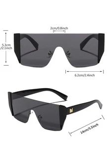 Hombres Gafas de moda con escudo superior plano con diseño de tachuela - Gris Oscuro - Ver 4