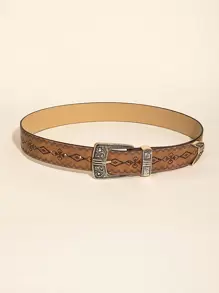 Boho Textured Square Buckle Belt Halloween Summer, School Fall, Autumn, Halloween - Brown - View 3