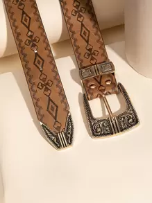 Boho Textured Square Buckle Belt Halloween Summer, School Fall, Autumn, Halloween - Brown - View 4