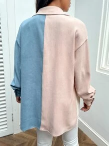 SHEIN EZwear Colourblock Patched Pocket Drop Shoulder Coat - Multicolor - View 4