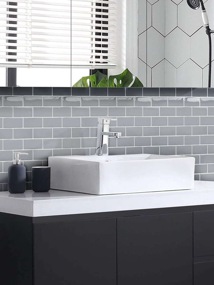 1 件环氧砖设计墙纸，翻新贴纸可撕墙板，墙纸，壁纸，春季装饰品让您的家焕然一新，拉玛装饰贴纸 - 灰色 - 查看 1