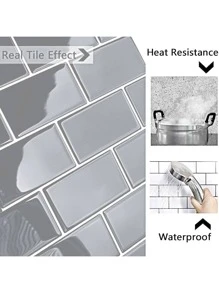 1 件环氧砖设计墙纸，翻新贴纸可撕墙板，墙纸，壁纸，春季装饰品让您的家焕然一新，拉玛装饰贴纸 - 灰色 - 查看 3