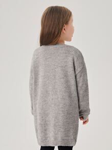 SHEIN 小女童雙口袋落肩袖開襟衫 - 灰色 - 查看 2