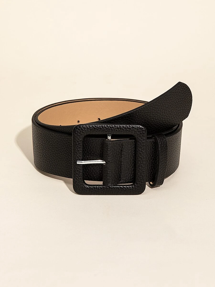 Litchi Embossed Square Buckle Belt Halloween Summer, School Fall, Autumn, Halloween - Black - View 1