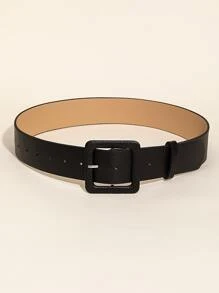 Litchi Embossed Square Buckle Belt Halloween Summer, School Fall, Autumn, Halloween - Black - View 2