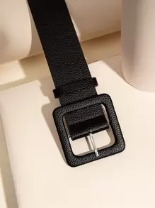 Litchi Embossed Square Buckle Belt Halloween Summer, School Fall, Autumn, Halloween - Black - View 3