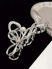 人造珍珠裝飾蝴蝶結設計髮爪 - 彩色 - 查看 3