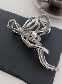 人造珍珠裝飾蝴蝶結設計髮爪 - 彩色 - 查看 4