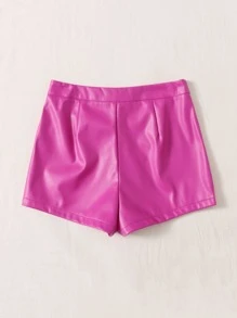 SHEIN Clasi PU Leather Skinny Shorts - Hot Pink - View 2