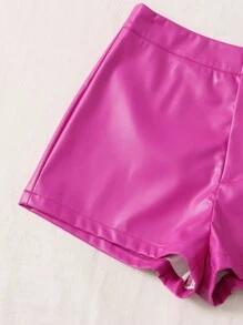 SHEIN Clasi PU Leather Skinny Shorts - Hot Pink - View 5