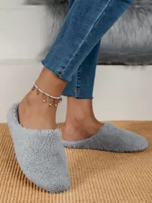 Fall/Winter Women's Solid Color Indoor Slippers, Quiet Slip-On,Furry Shoes