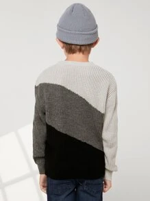 SHEIN Boys Colour Block Drop Shoulder Jumper - Multicolor - View 2