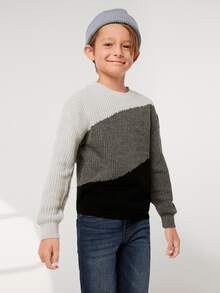 SHEIN Boys Colour Block Drop Shoulder Jumper - Multicolor - View 3