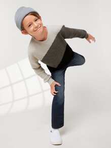 SHEIN Boys Colour Block Drop Shoulder Jumper - Multicolor - View 4