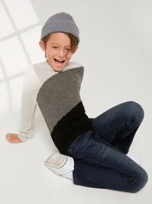 SHEIN Boys Colour Block Drop Shoulder Jumper - Multicolor - View 5