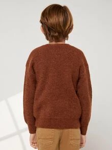 SHEIN Boys Drop Shoulder Jumper - Coffee Brown - View 2