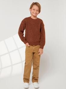 SHEIN Boys Drop Shoulder Jumper - Coffee Brown - View 3