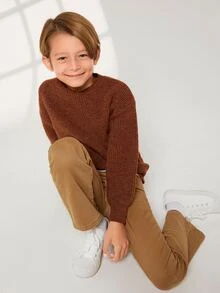 SHEIN Boys Drop Shoulder Jumper - Coffee Brown - View 5