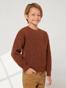 SHEIN Boys Drop Shoulder Jumper - Coffee Brown - View 6